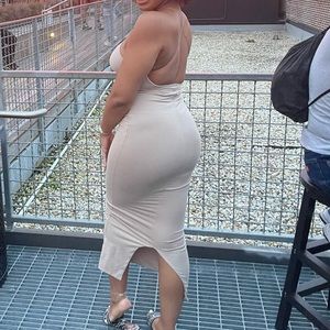 Oh Polly Backless Maxi Dress in Stone